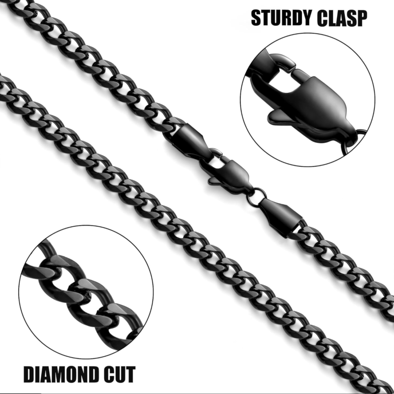 Men's Stainless Steel Cuban Link Chain Necklace 5Mm Black, Size: 22 Inches