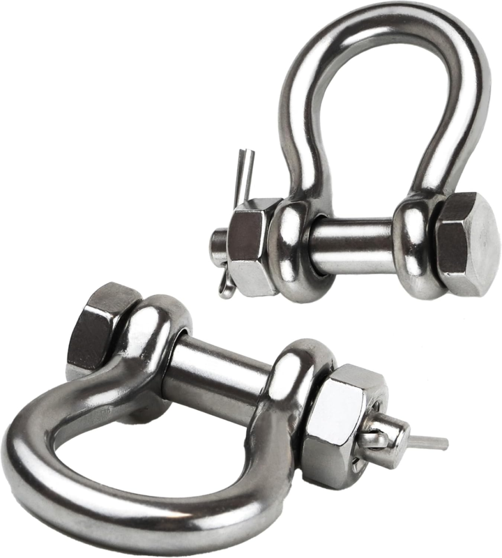 316 Stainless Steel Marine Bow Shackle Set with Cotter Pin - 1/4" to 1/2