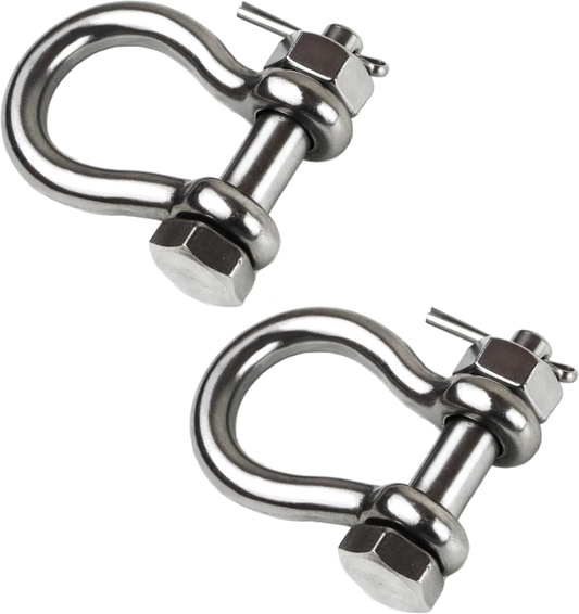 316 Stainless Steel Marine Bow Shackle Set with Cotter Pin - 1/4" to 1/2