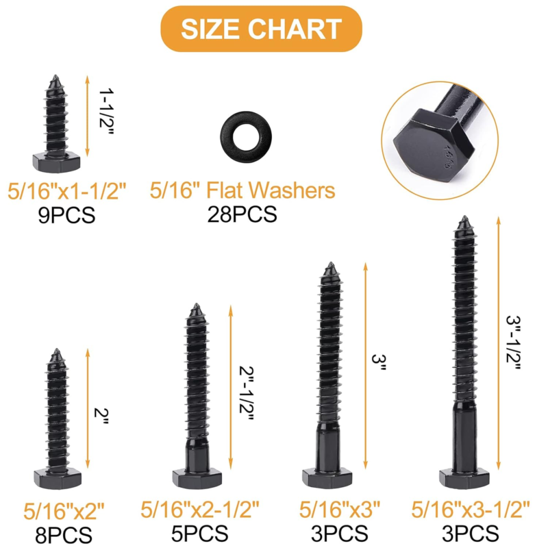 5/16" Hex Lag Bolts Stainless Steel 18-8 (304), Hex Lag Screws Length Includes 1