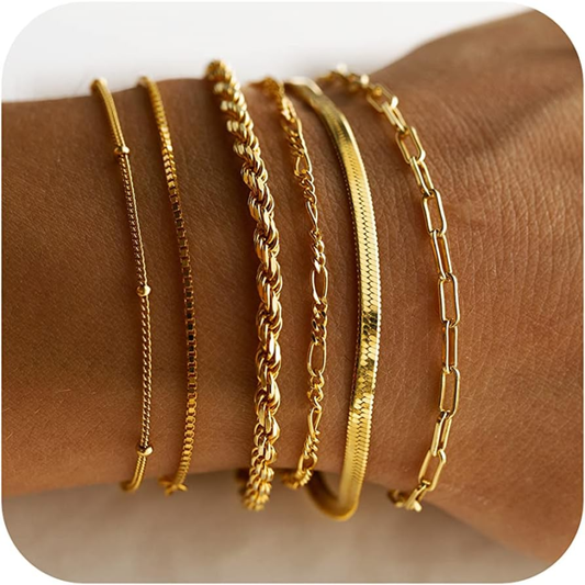 Women's 14K Gold Waterproof Stackable Bracelet Set - Fashion Accessories