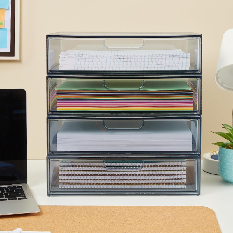 Plastic Stackable Organizer Drawers (Set of 2) Classic Grey 12.5" W, Made in USA