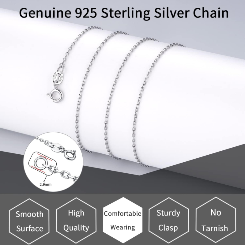 925 Sterling Silver Cable Chain Necklace for Women, 16-24 Inch