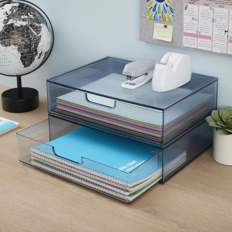 Plastic Stackable Organizer Drawers (Set of 2) Classic Grey 12.5" W, Made in USA