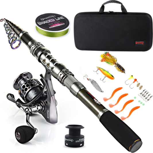 Fishing Rod Combo with Telescopic Fishing Pole Spinning Reel Fishing Carry Bag 