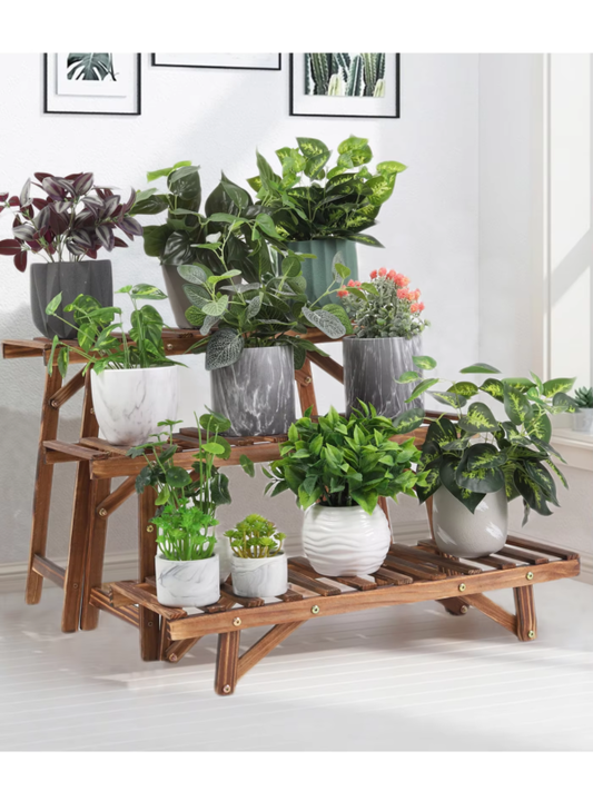 3-Tier Freestanding Wooden Ladder Shelf for Indoor/Outdoor Plants