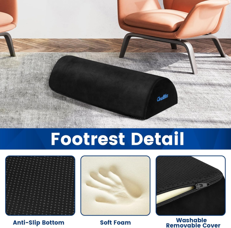 Ergonomic Foot Rest with Soft Foam and Washable Cover for Office and Home