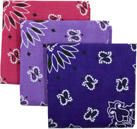 Bandana 3-Pack - Made in USA for 70 Years -100% Cotton - Sewn Edges