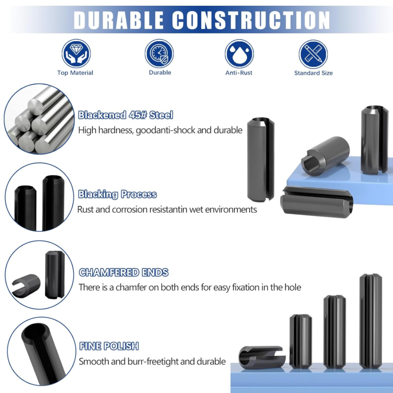 370-Piece SAE Roll Pin Assortment Set - Steel Spring Dowel Pins