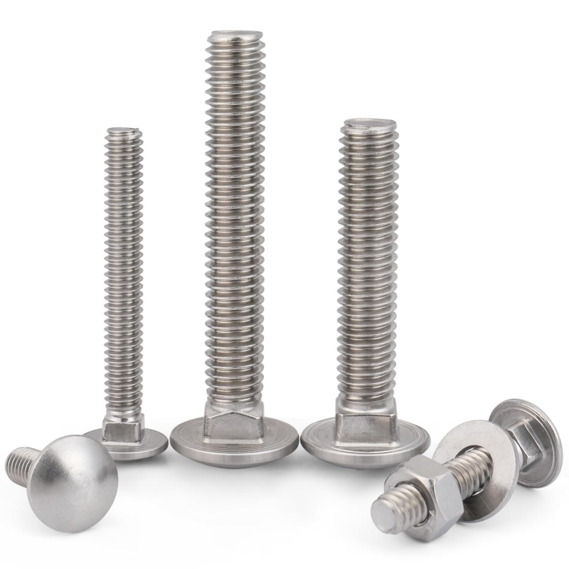 304 Stainless Steel Carriage Bolts Set, 5/16-18 x 3", 10 Sets with Washers