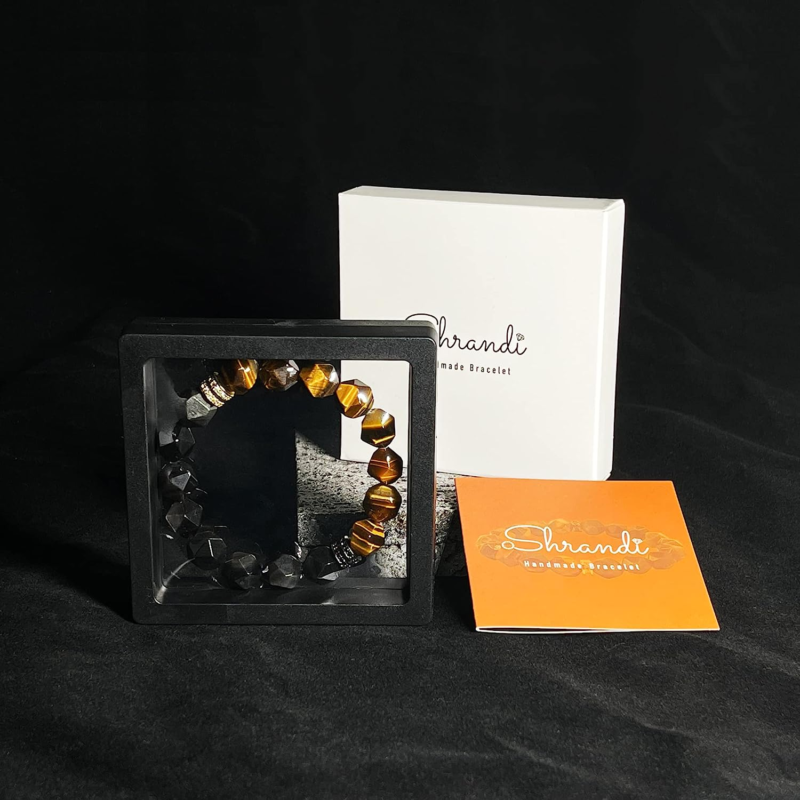 Shrandi Handmade Tiger Eye and Black Obsidian Protection Bracelet Unisex.