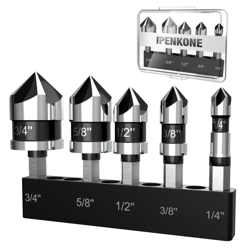 M35 Cobalt Countersink Drill Bit Set for Metal,1/4'' 3/8'' 1/2'' 5/8'' 3/4'' Set