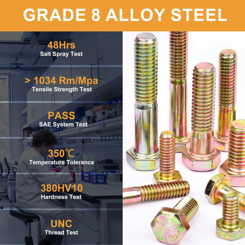 586PCS Bolt and Nut Assortment 1/4-20 5/16-18 3/8-16 Hex Bolts Kit, Grade 8 Bolt