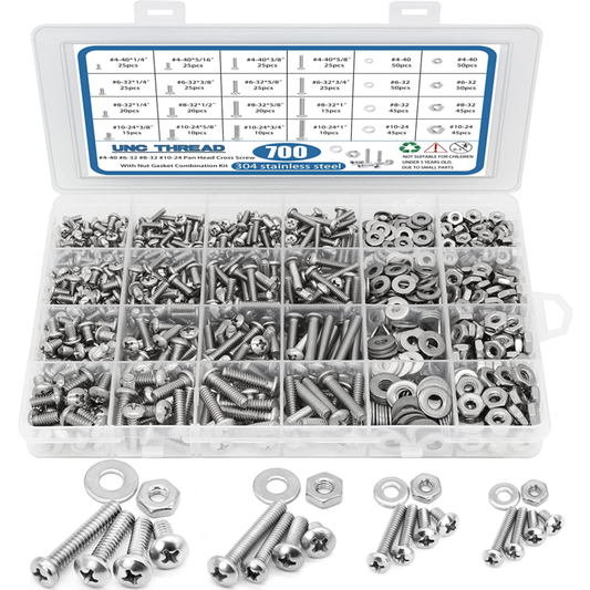 700Pcs Nuts and Bolts Assortment Kit, Stainless Steel  with Case