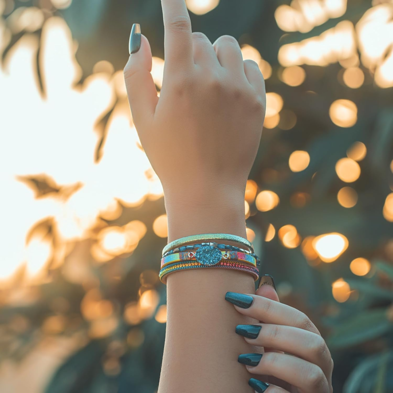 Bohemian Crystal Leather Wrap Bracelet with Magnetic Clasp