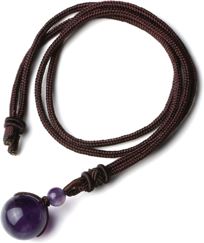 Adjustable Tiger Eye & Amethyst Healing Crystals Necklace for Men & Women