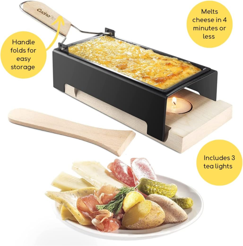 Foldable Handle Raclette Cheese Melter with Spatula and Tea Lights