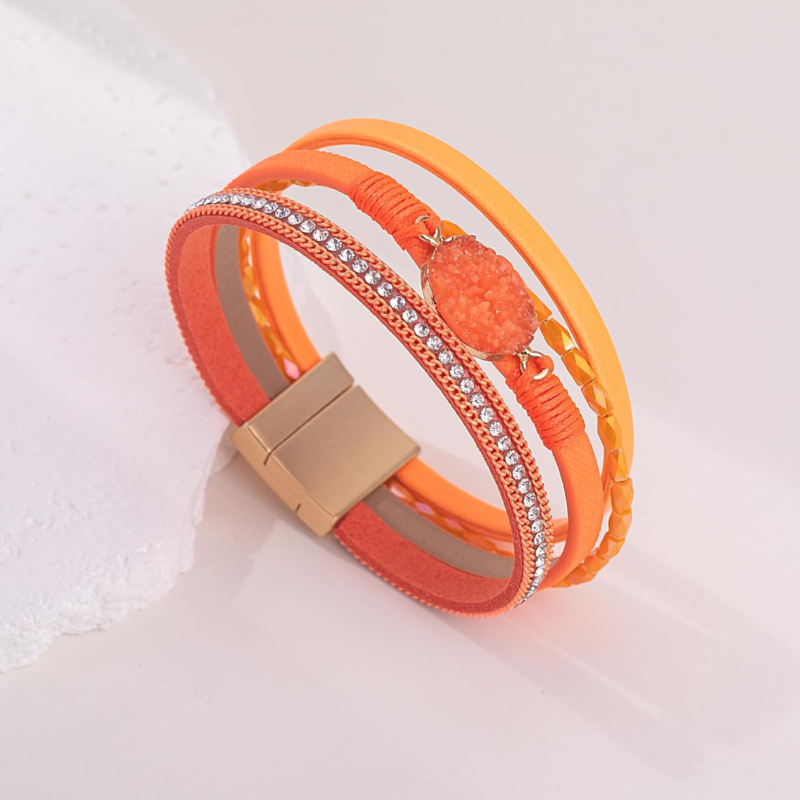 Boho Leather Wrap Bracelet with Magnetic Clasp