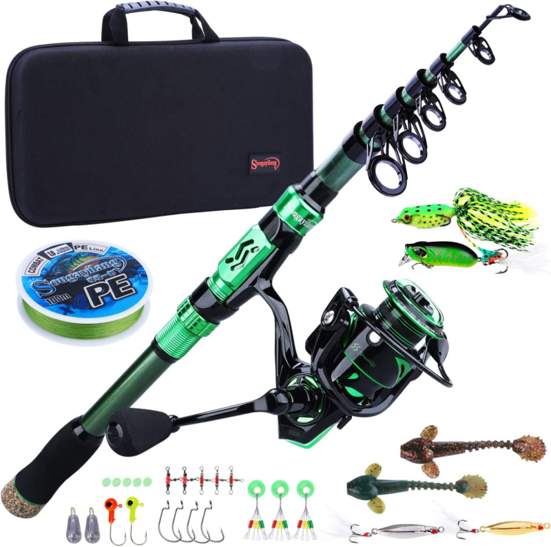 Fishing Rod and Reel Combo - Carbon Fiber Telescopic pole - Reel 12 +1 BB, Case