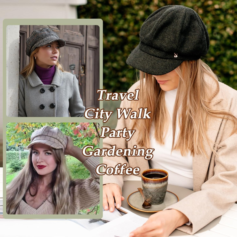 Women's Merino Wool Newsboy Hat with Visor and Beret Style