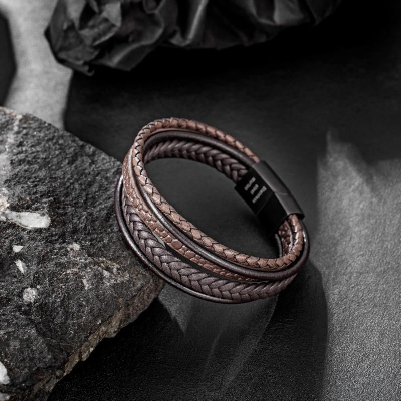 Adjustable Leather Bracelet with Stainless Steel Clasp for Men and Women