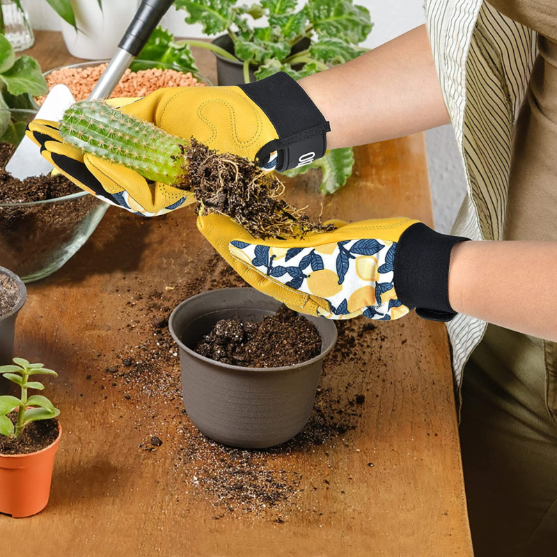 Tough Cowhide Work Gardening Gloves for Women Thorn Proof