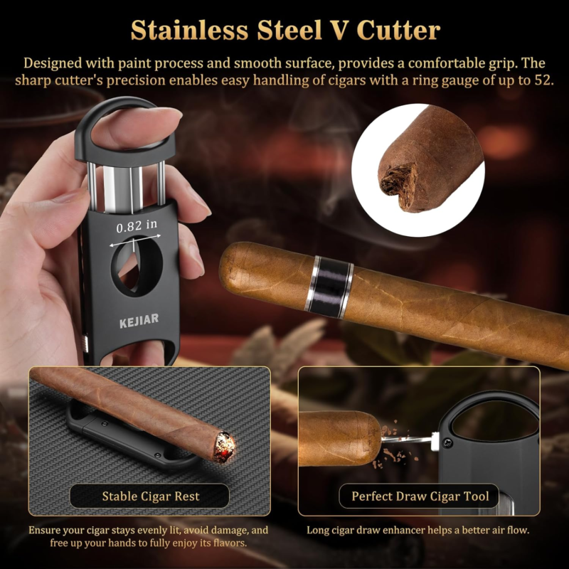 Travel Cigar Humidor Set with Cutters, Puncher, and Hygrometer - Dark