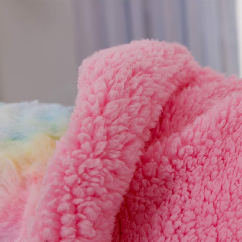 Faux Fur Throw Blanket, Soft Plush Sherpa, Rose Pink Rainbow 50"x65