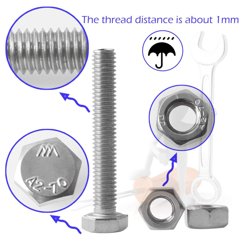 M3 M4 M5 M6 Bolts and Nuts Assortment Kit 320 PCS Metric 304 Stainless Steel Hex