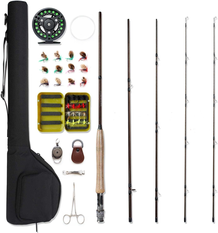 Fly Fishing Rod and Reel Combo 4-PC, 5Wt Aluminum Fly Reel 28 Flies, Carry Case