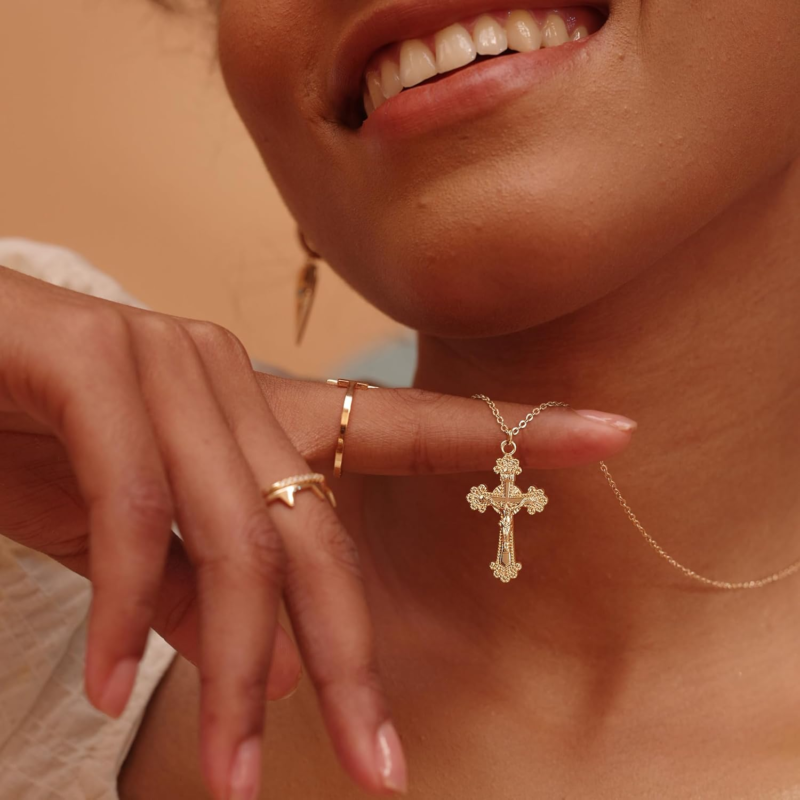 14K Gold Plated Cross Necklace with Faith Pendant - Minimalist Jewelry