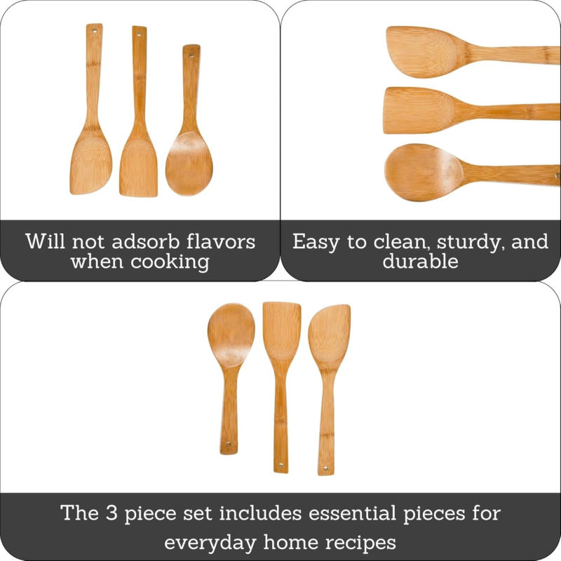 3-Piece Bamboo Cookware Spoon Set