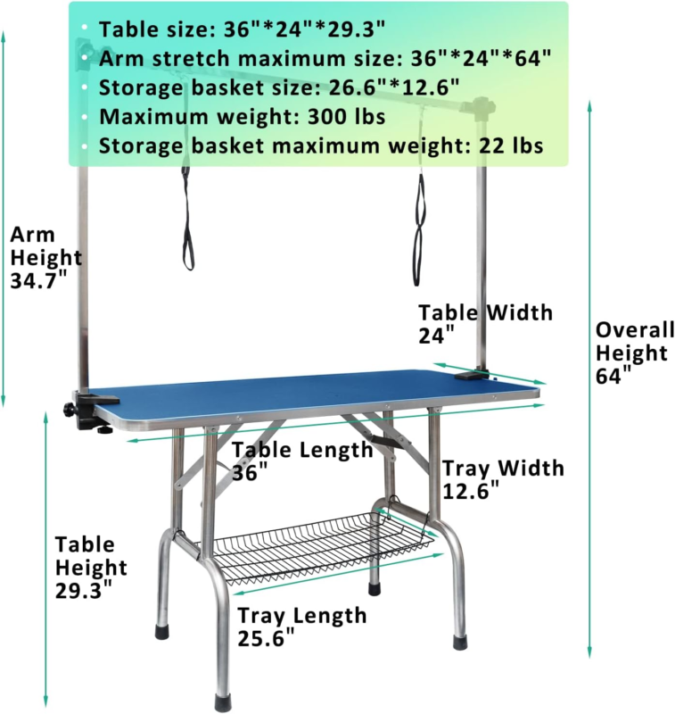 36 Inch Dog Grooming Table,Adjustable with Arm/Noose/Mesh Tray