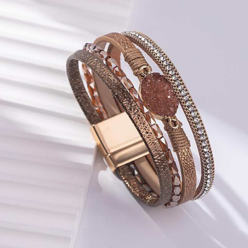 Boho Leather Wrap Bracelets with Magnetic Clasp