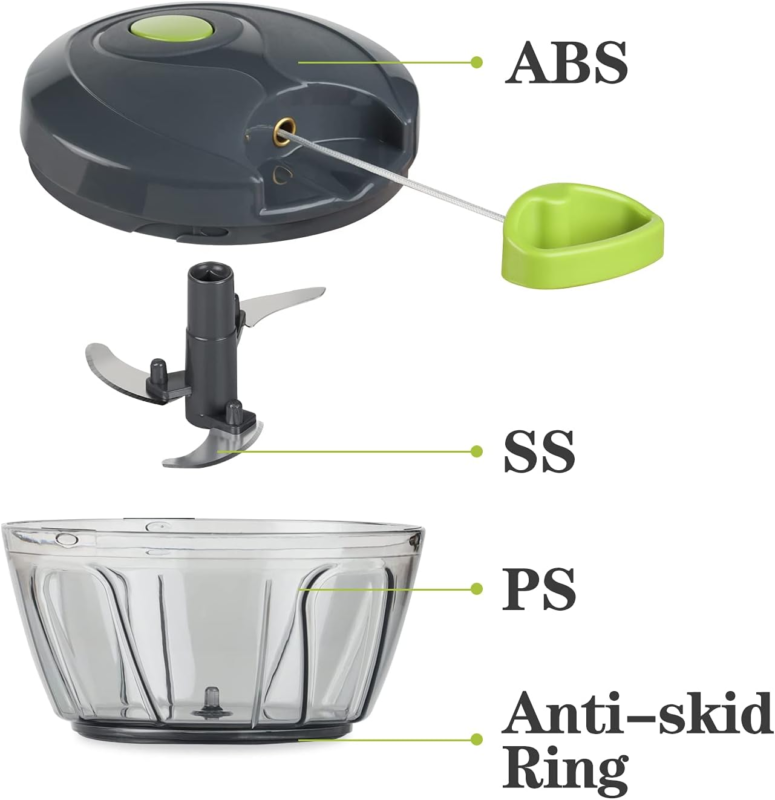 Manual Vegetable Chopper, BPA-Free Handheld Cutter, 550ml Gray