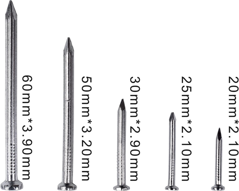 220-Pc Brick & Steel Nails Kit - Galvanized Concrete Nails, 5 Sizes Assorted