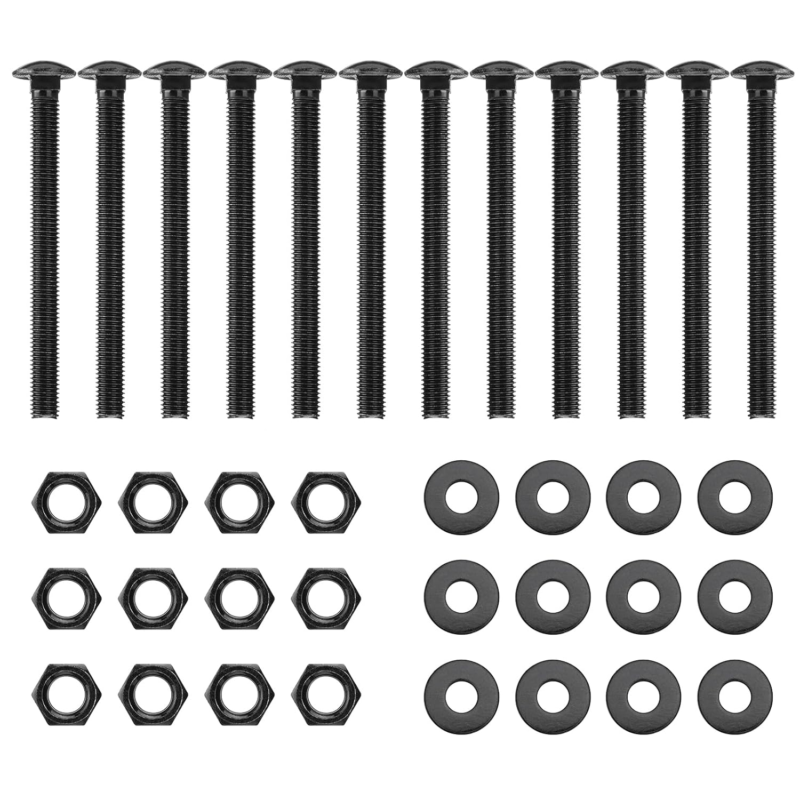 Carriage Bolt Kit 1/2" x 6" - 12 Rust-Resistant Bolts, Washers & Nuts, Black