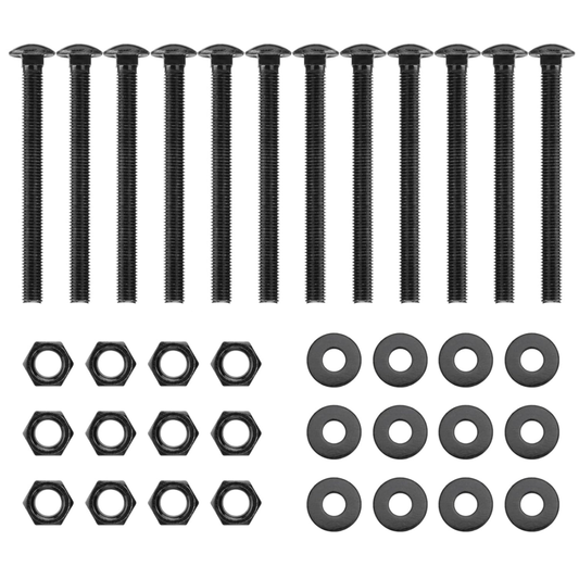 Carriage Bolt Kit 1/2" x 6" - 12 Rust-Resistant Bolts, Washers & Nuts, Black