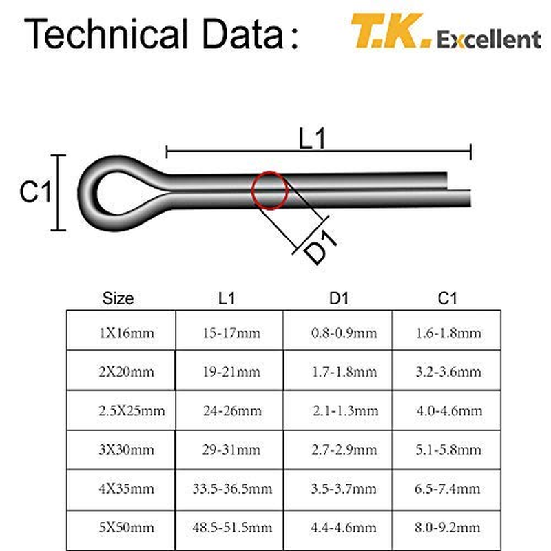 304 Stainless Steel Cotter Pin Assortment Kit - 230 Pcs Fasteners