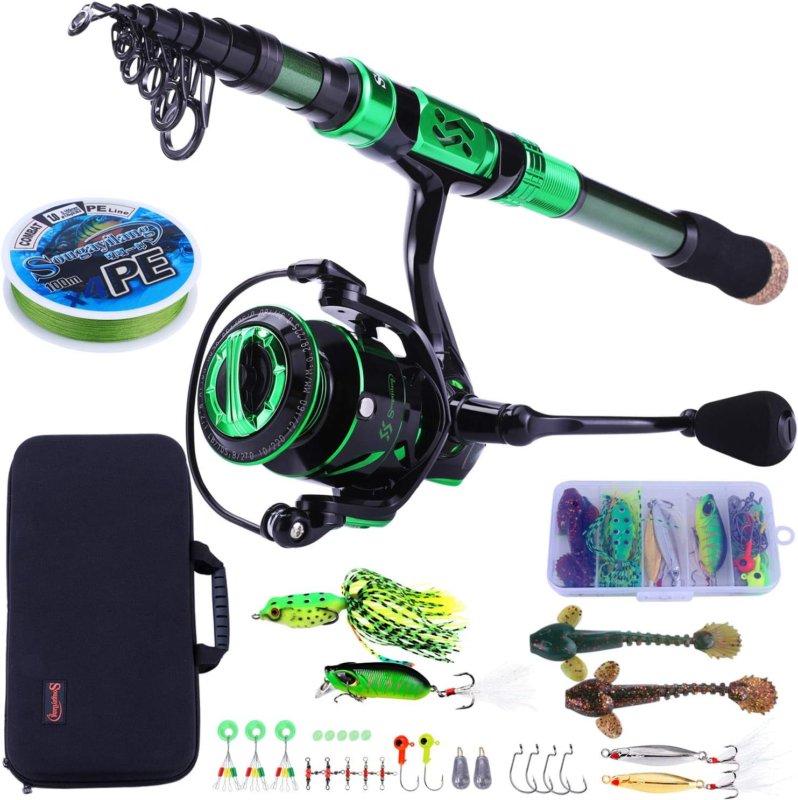 Fishing Rod and Reel Combo - Carbon Fiber Telescopic pole - Reel 12 +1 BB, Case