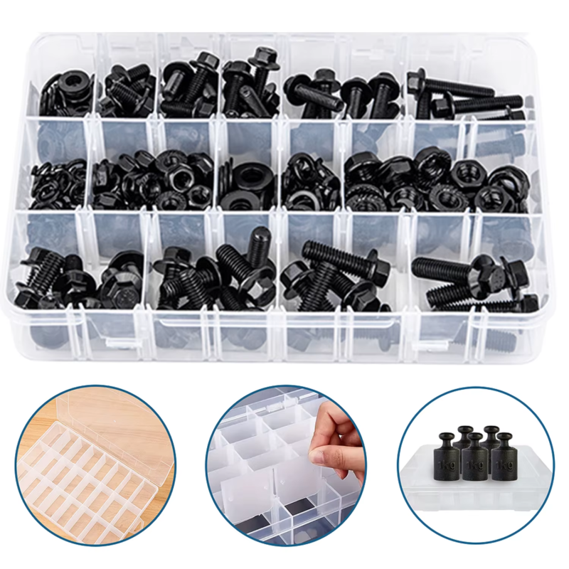 260-Piece Hex Cap Flange Bolt Assortment Kit with Screws, Nuts & Washers