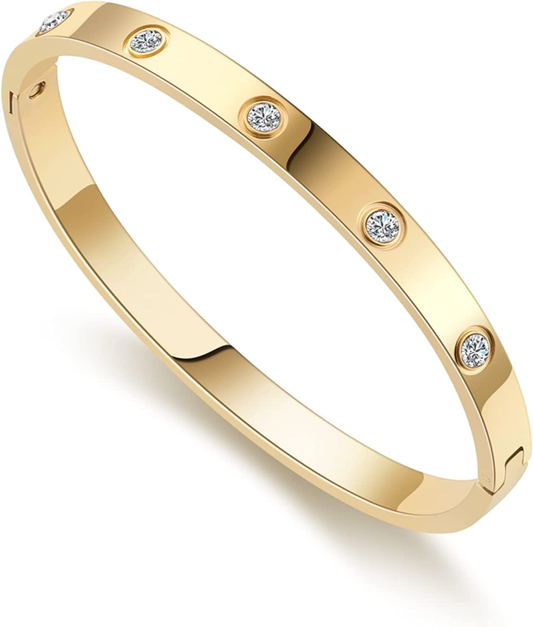 14K Gold Plated Friendship Bracelet Cubic Zirconia Stones Stainless Steel 