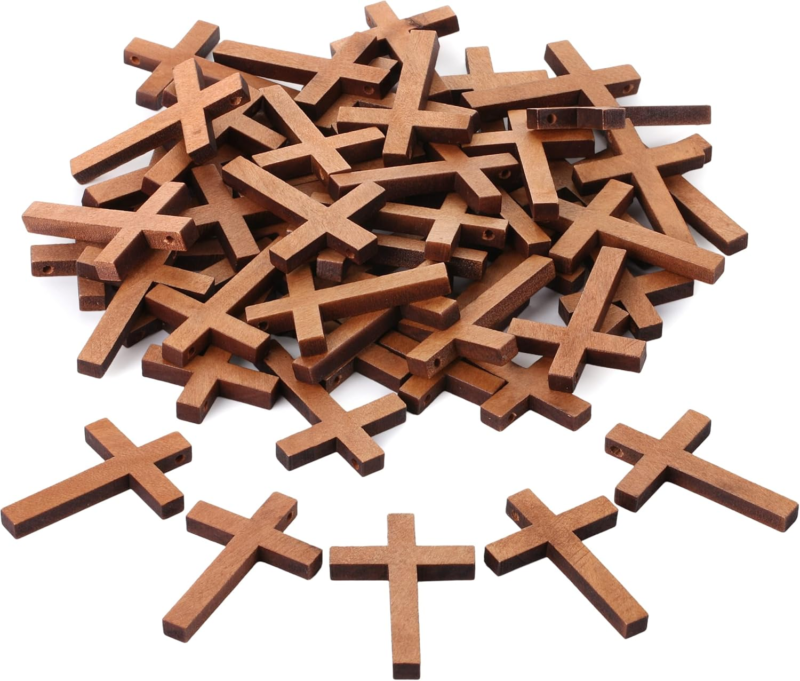 Wooden Crosses Bulk Pack - 50 Small Crosses for Crafts and Easter Fillers