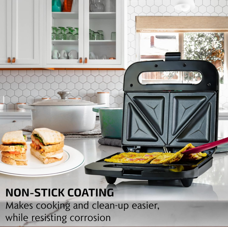 Electric Sandwich Maker with Non-Stick Plates and Cool Touch Handle