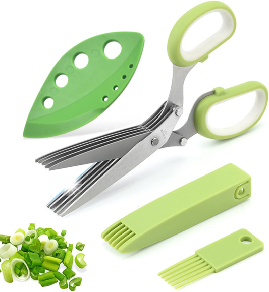 5-Blade Herb Scissors Set with Safety Cover and Cleaning Comb for Kitchen Use