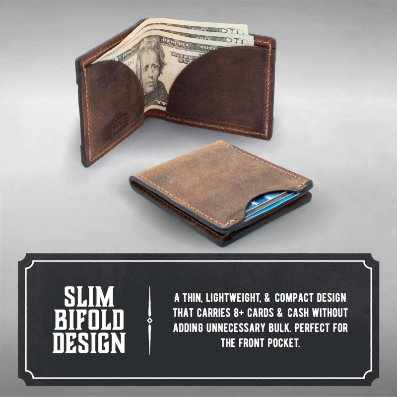 Front Pocket Slim Bifold Wallet for Men | Made in USA - Full Grain Leather-Brown