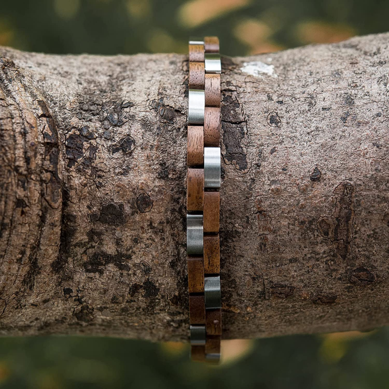 Men's Stylish Wood & Stainless Steel Combined bracelet