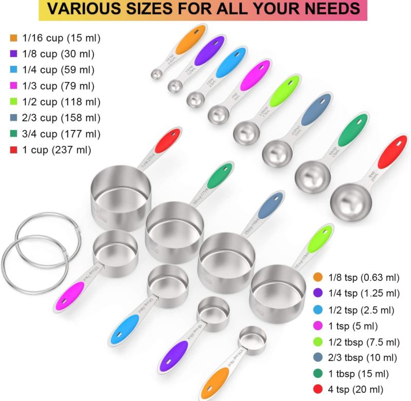 Measuring Cups & Spoons Set of 16,  Premium Stainless Steel