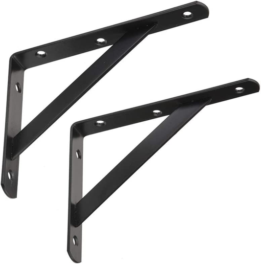 8-Inch Black Tripod Triangle Shelf Brackets, Set of 2, Wall Mounted Supports