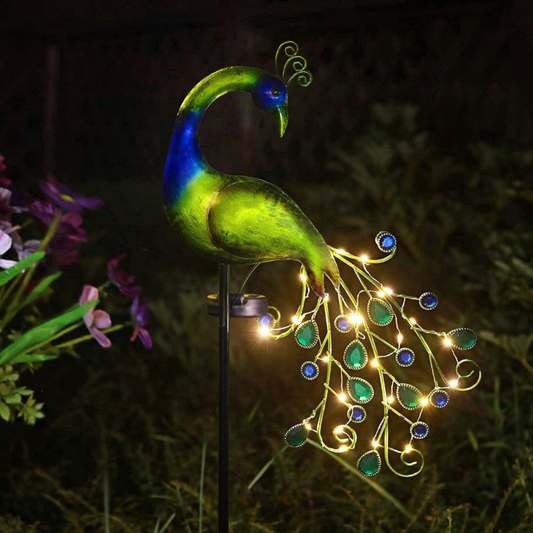 Metal Peacock Garden Decor Solar Stake Light for Outdoor Patio Yard Decorations